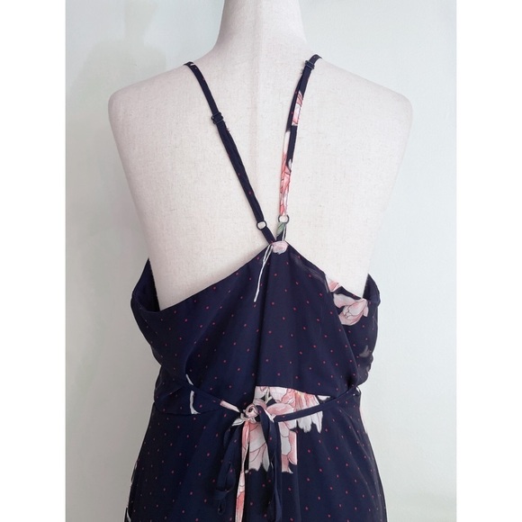 NWT Lulus Loiselle Navy Blue Floral Print Polka Dot Wrap Maxi Dress S M​​​​ - Picture 7 of 14